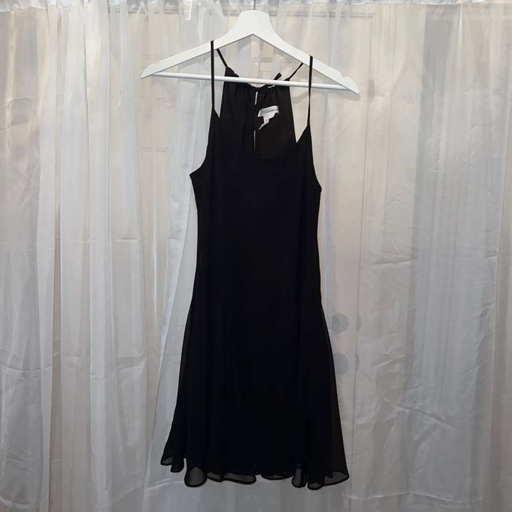 Black BCBG dress, ties at the neck and flows at the waist